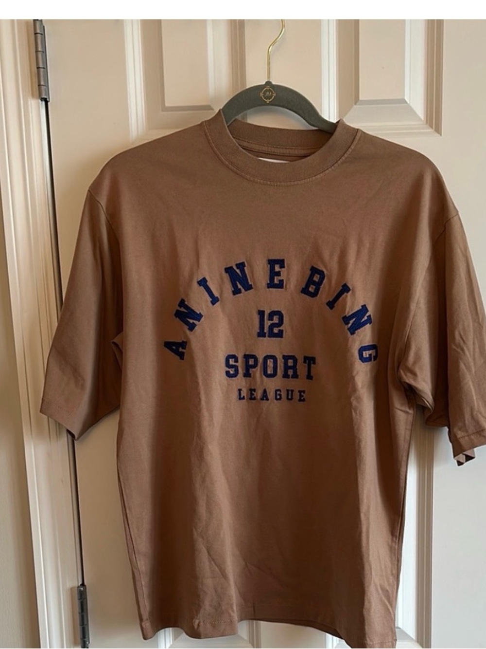 Anine Bing Brown Graphic Sport Tee with Navy Logo - Picture 2 of 3